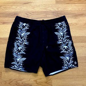 Volcom Men's Size Large L Hawaii Novelty Floral Swim Trunks Elastic Waist 17"